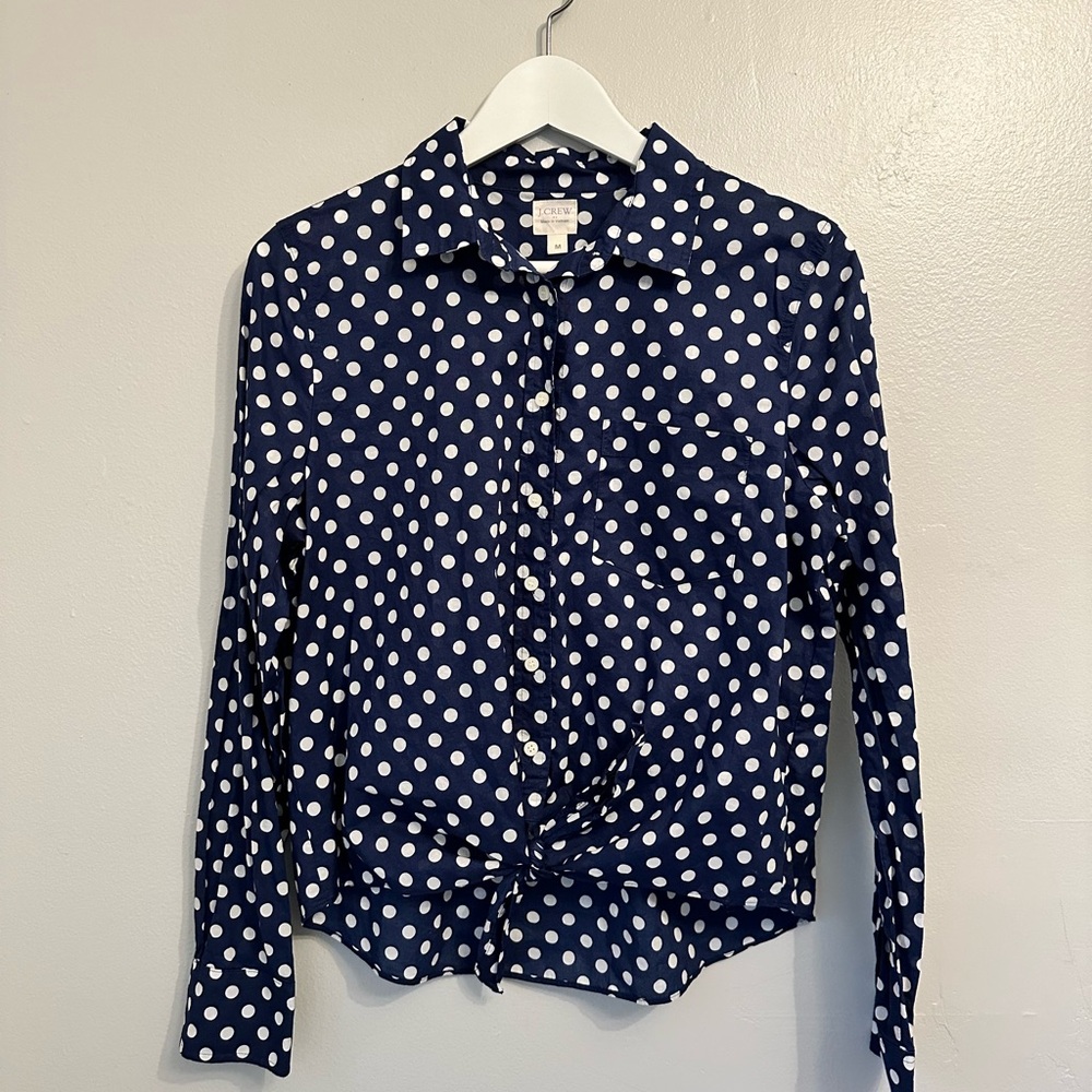 J. Crew Navy Polka Dot Button Down Shirt